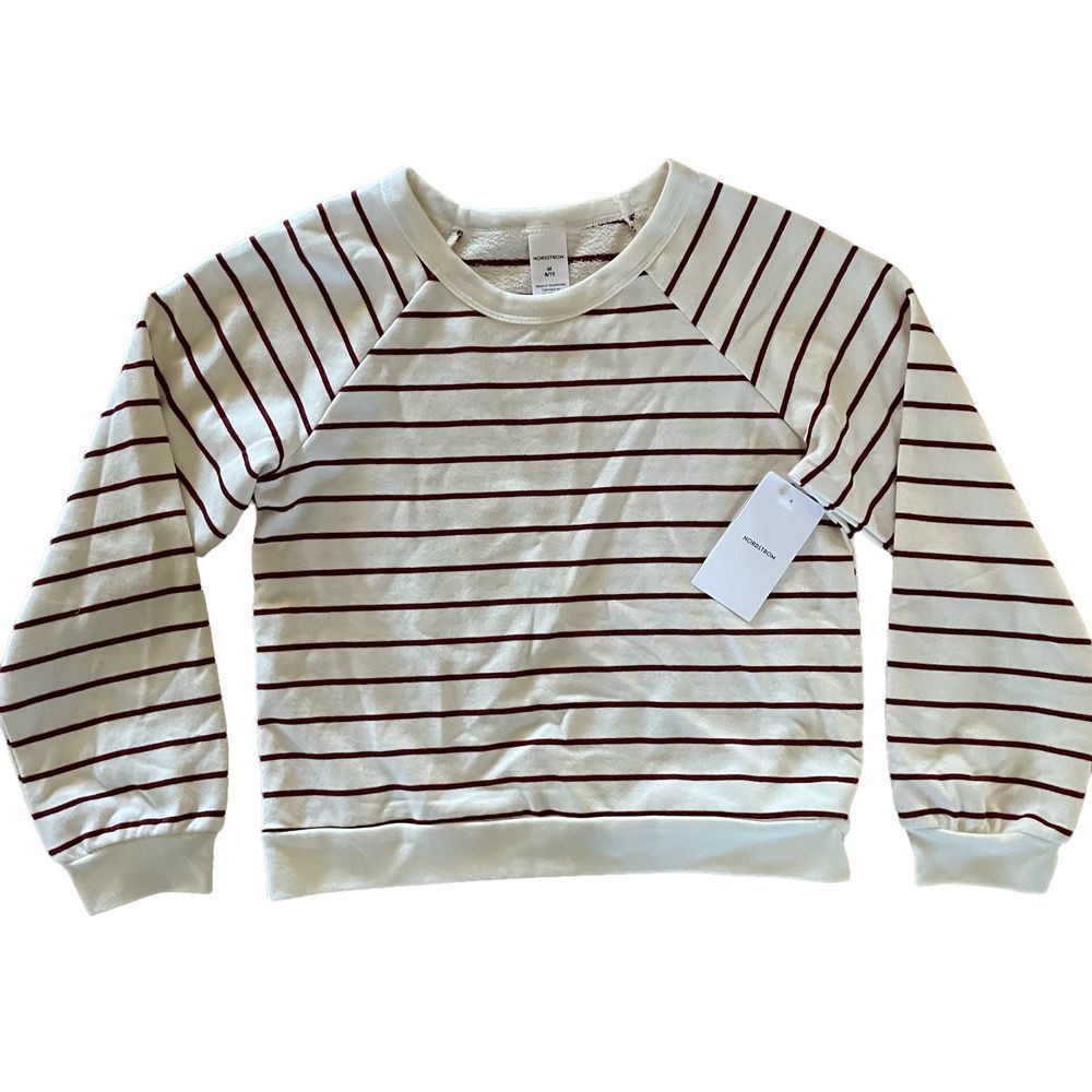 NWT Nordstrom Girls Red Striped French Terry Sweatshirt Medium 8-10